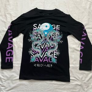 Ying Yang Asian Dragon Long Sleeve T-Shirt Size S Fresh Laundry